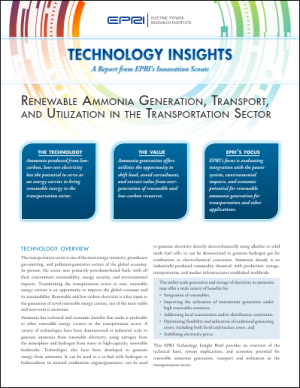Technology Insights Brief: Renewable Ammonia Generation, Transport, and Utilization in the Transportation Sector