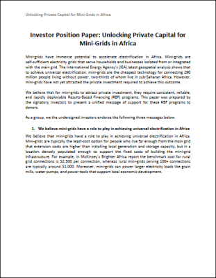 Investor Position Paper: Unlocking Private Capital for Mini-Grids in Africa