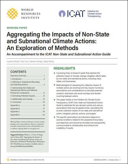 Aggregating the Impacts of Non-State and Subnational Climate Actions: An Exploration of Methods