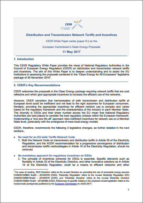 Distribution and Transmission Network Tariffs and Incentives