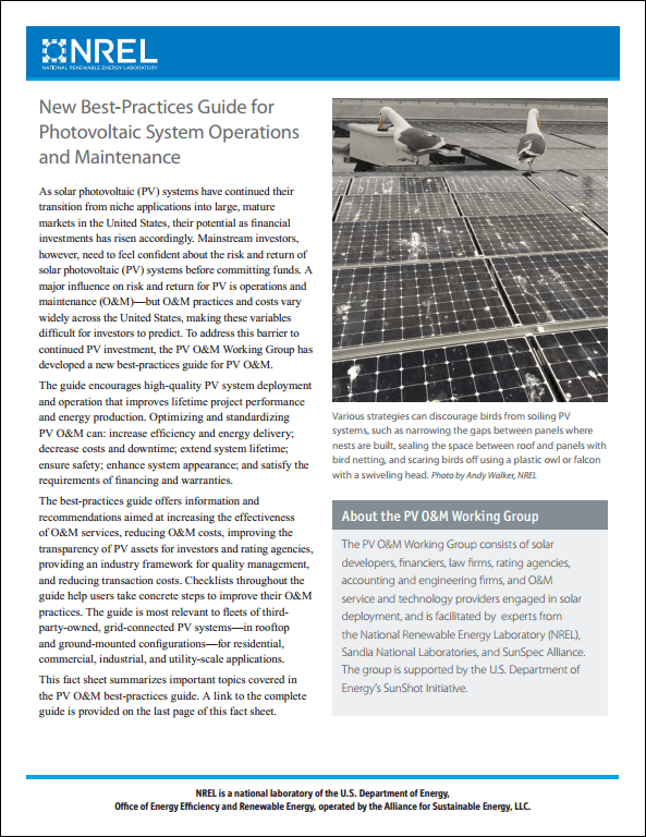 New Best-Practices Guide for Photovoltaic System Operations and Maintenance
