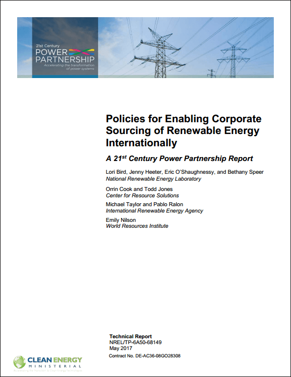 Policies for Enabling Corporate Sourcing of Renewable Energy Internationally