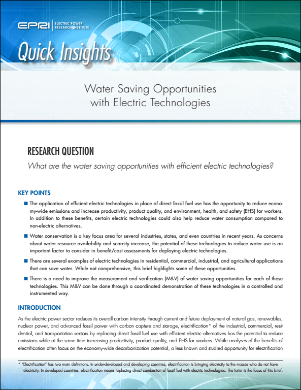 Water Saving Opportunities with Electric Technologies