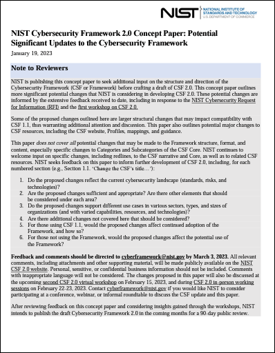 Concept Paper Released | Comment on Proposed Significant Updates to the CSF & Register for In-Person Event