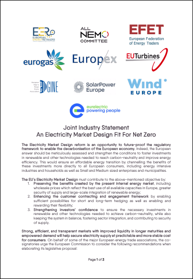 Joint Industry Statement An Electricity Market Design Fit For Net Zero