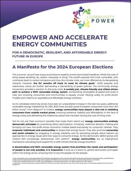 Empower and accelerate energy communities – for a democratic, resilient, and affordable energy future in Europe
