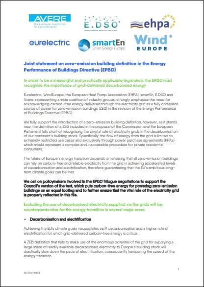 Joint Statement On Zero-Emission Building Definition In The Energy Performance Of Buildings Directive (EPBD)