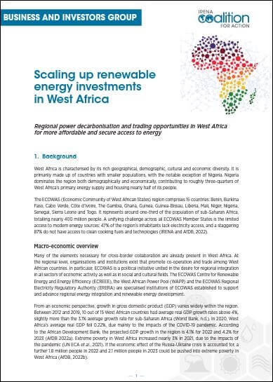 Scaling up renewable energy investments in West Africa