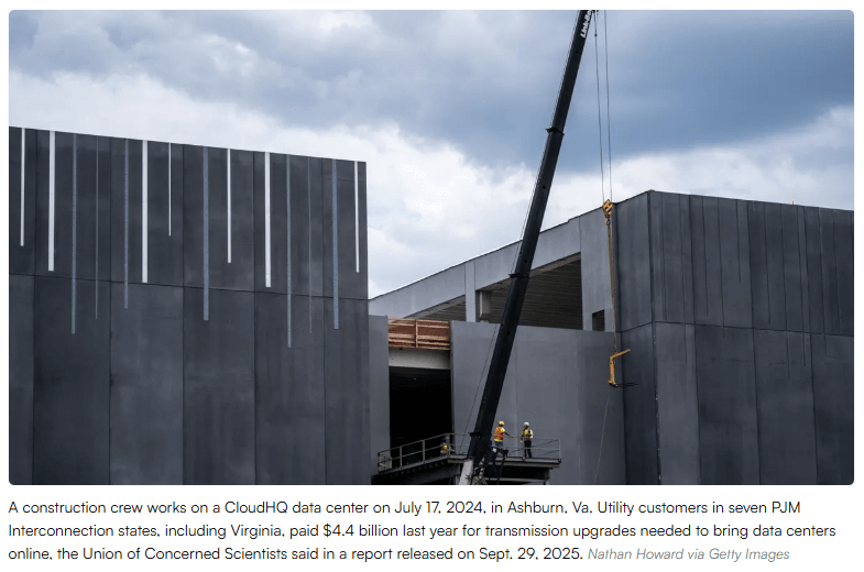A construction crew works on a CloudHQ data center on July 17, 2024, in Ashburn, Va.