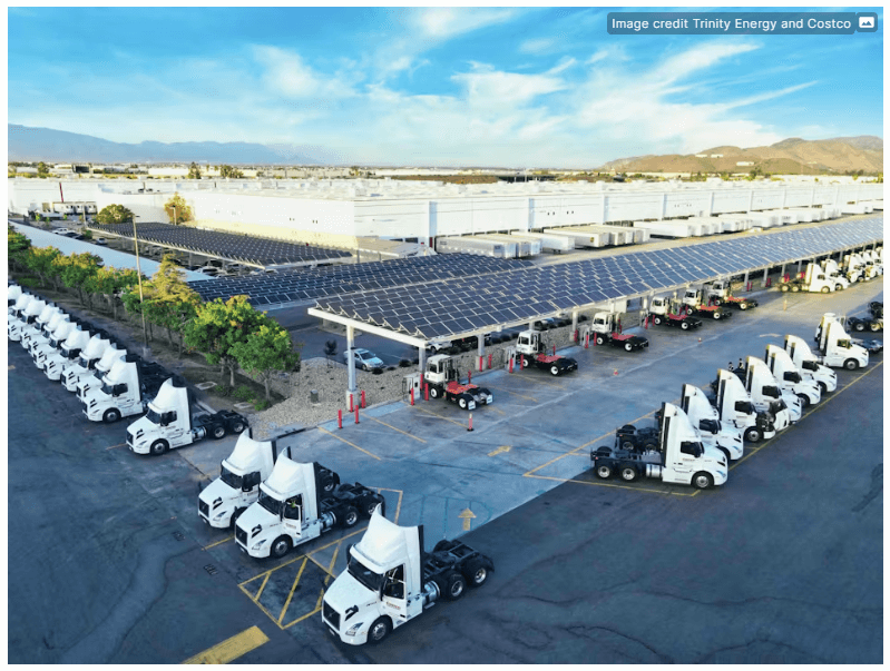 Industrial solar farm near trunck parking.