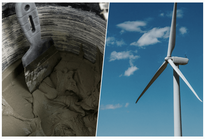 Secciones de palas eólicas cortadas e insertadas como vigas o paneles en estructuras.