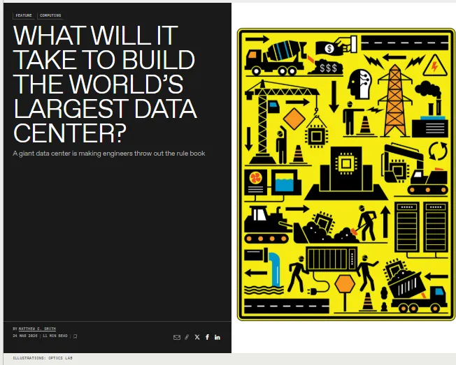 Imagen representa el complejo proceso industrial y la infraestructura energética necesarios para construir y operar centros de datos de inteligencia artificial a gran escala.