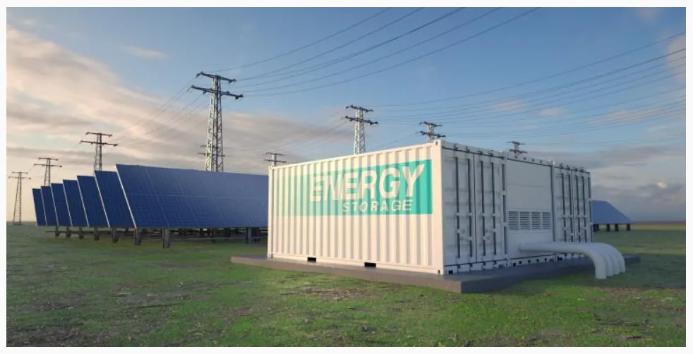 Se muestra una instalación de energía renovable a gran escala que integra la generación solar con la tecnología de almacenamiento de última generación.