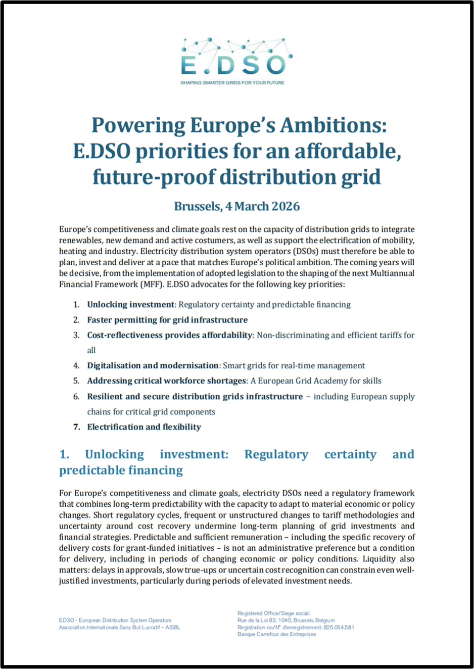 Powering Europe’s Ambitions: E.DSO priorities for an affordable, future-proof distribution grid