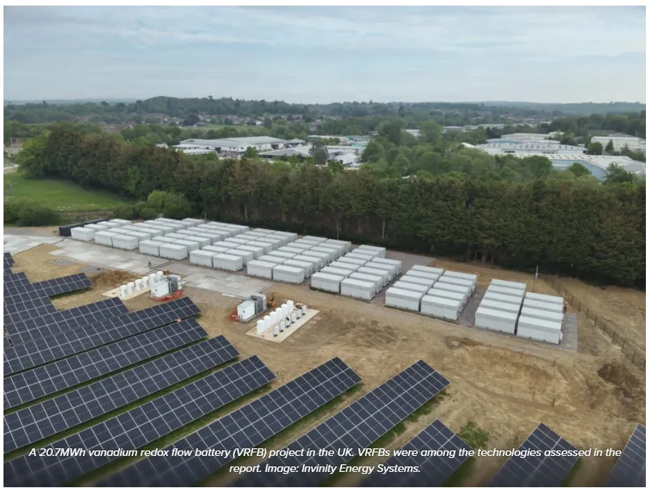 Batería de flujo de vanadio instalada como sistema de almacenamiento eléctrico del proyecto de batería de flujo redox de vanadio (VRFB) de 20.7 MWh de Invinity Energy Systems situado en el Reino Unido..