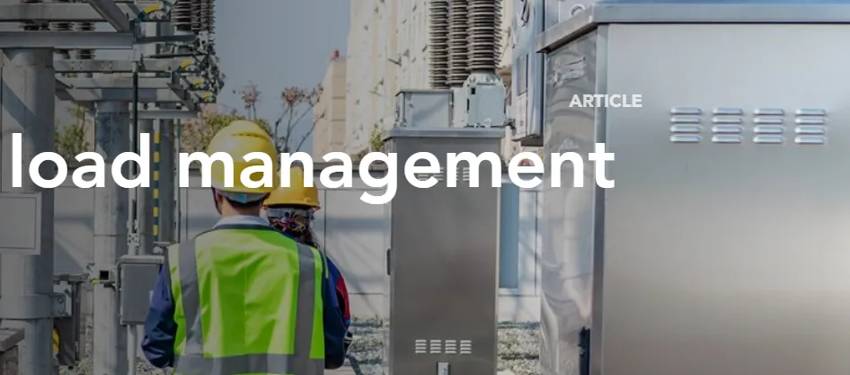 Aparecen dos trabajadores de espaldas. Visten equipos de seguridad y se encuentran en una subestación eléctrica o una planta industrial al aire libre.