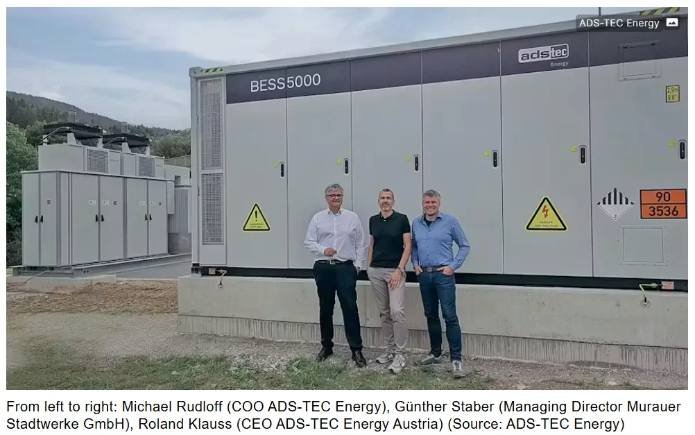 Directivos de ADS-TEC Energy y Murauer Stadtwerke presentan el proyecto de almacenamiento.