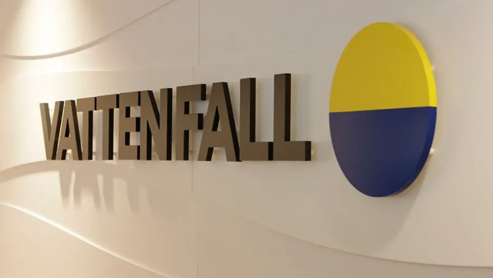 Esta imagen muestra el logotipo corporativo de Vattenfall, una importante empresa energética europea con sede en Suecia.