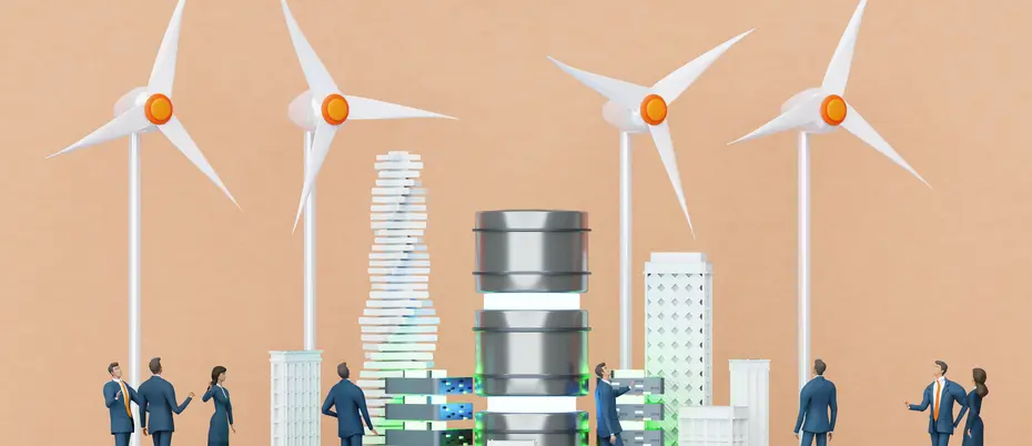 Infraestructura de inteligencia artificial conectada a centros de datos y consumo energético global.