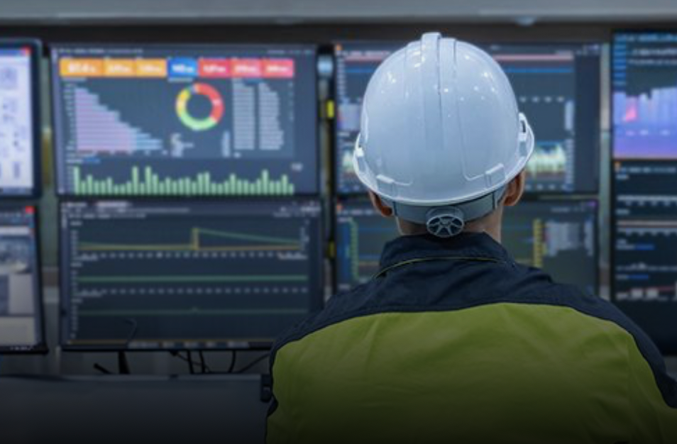 Operador analizando datos de clientes comerciales de una utility.