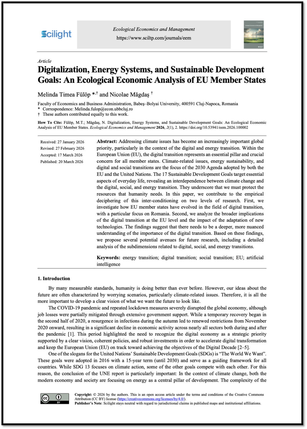 El cambio climático, la digitalización y la transformación del sistema energético se han vuelto ejes inseparables de la agenda europea, y la Agenda 2030 con sus 17 Objetivos de Desarrollo Sostenible los conecta. La energía sostiene la actividad económica y social, y aun así cerca de mil millones de personas siguen sin acceso a electricidad, mientras que la Agencia Internacional de Energía proyecta un aumento de alrededor de 40% de la demanda mundial hacia 2040, concentrado en economías emergentes. Frente a ello, la digitalización aparece como habilitador: los medidores inteligentes centralizan datos de producción y consumo en tiempo real, el Internet de las cosas conecta dispositivos que se adaptan sin intervención del usuario y la inteligencia artificial permite pronosticar generación y demanda, balancear excedentes y déficits de fuentes renovables y diseñar procesos industriales más eficientes. Además, tecnologías como las cadenas de bloques, las plantas virtuales de energía, las redes inteligentes y el almacenamiento en baterías abren nuevos modelos de negocio, incluso en sistemas aislados. El enfoque es exploratorio y predominantemente cualitativo, complementado con una comparación cuantitativa de los 27 Estados miembros. En transición energética se emplea el índice del Foro Económico Mundial, que combina 40 indicadores para medir el desempeño del sistema y la preparación para la transición. Suecia lidera con 78,6 puntos, seguida de Dinamarca con 76,5 y Austria con 75,2, mientras que Polonia (57,7) y Bulgaria (58,6) cierran la tabla. Rumania alcanza 64,3: ocupa el puesto 38 entre 115 países, el 14 de la Unión Europea en desempeño del sistema y el 21 en preparación, lo que indica que apenas inicia el camino. Entre los factores figura el precio residencial de la electricidad, de 38,38 centavos de dólar por kilovatio hora frente a un promedio de 27,22. El índice de pequeñas y medianas empresas verdes, digitales y competitivas la ubica en los puestos 25 y 27 de sus pilares verde y digital, y la reducción de emisiones es la única dimensión en zona de buen desempeño. En digitalización, el índice de economía y sociedad digitales evalúa capital humano, conectividad, integración de tecnologías digitales y servicios públicos digitales. Rumania es último en capital humano, con el menor uso de internet de la Unión, y también en integración tecnológica de empresas y en servicios públicos digitales, además de ocupar el puesto 27 en usuarios de gobierno electrónico. En conectividad se ubica en el 15, con el primer lugar en precio de banda ancha, el sexto en cobertura fija y el 21 en banda ancha móvil por la brecha entre ciudades y zonas rurales. En tecnologías empresariales, ocupa el último puesto en intercambio electrónico de información, redes sociales, análisis de grandes volúmenes de datos e inteligencia artificial. Incluso los líderes, Finlandia, Dinamarca, Países Bajos y Suecia, enfrentan rezagos en la difusión de inteligencia artificial y escasez de competencias.